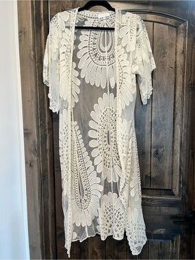 Sheer Crochet Floral Kimono Cardigan